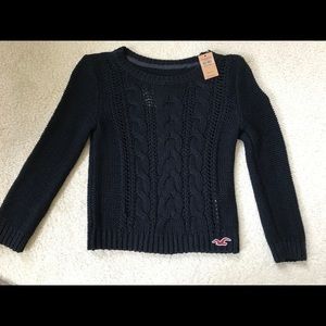 NEW Hollister Navy Crew Cable Cropped Sweater NWT